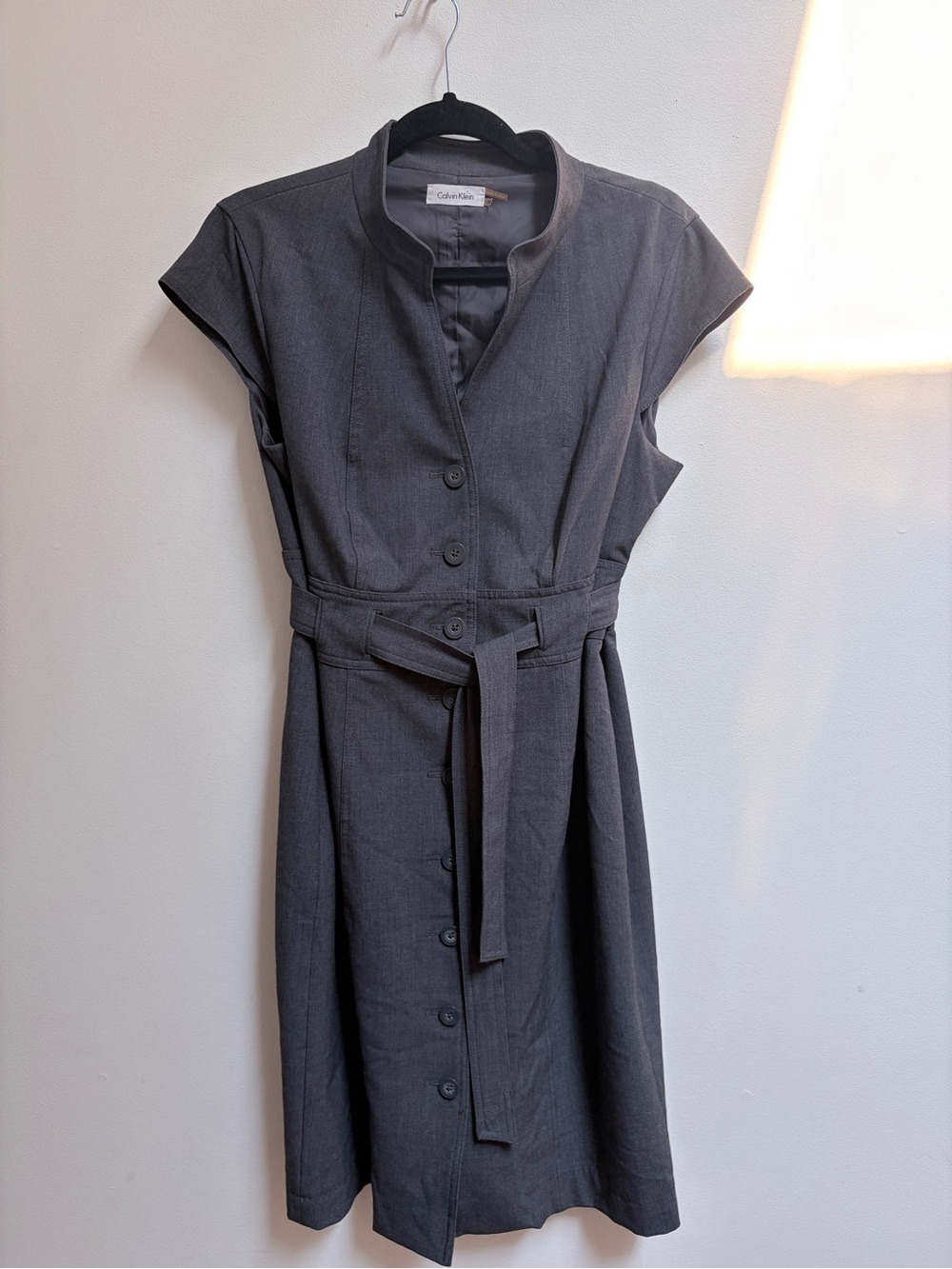 Calvin Klein Grey Belted Cap Sleeve Dress Size 14